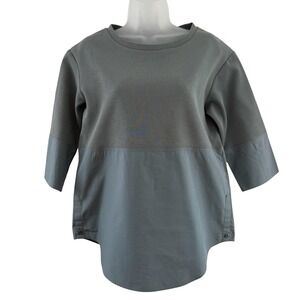 COS Shirt Womens XS Gray Mixed Media Panel Oversized Boxy 3/4 Sleeve Tunic Top
